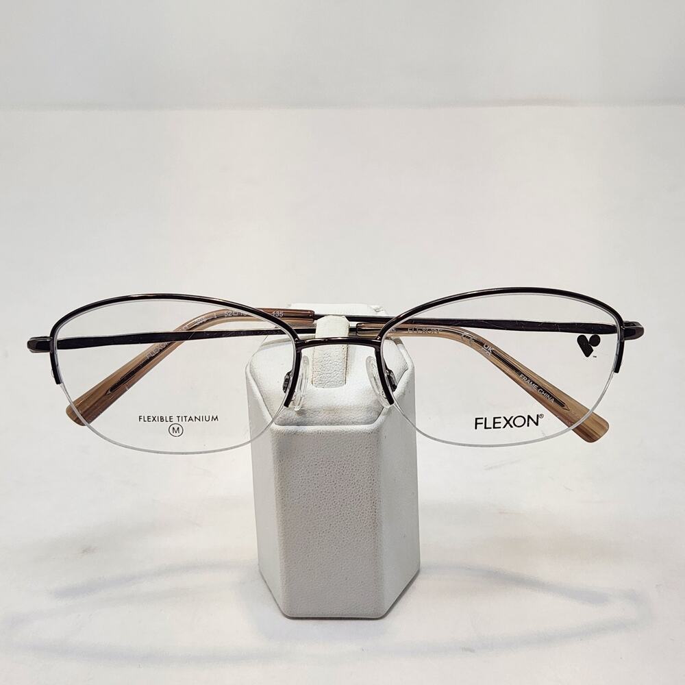 Flexon W3041 205 Shiny Brown Eyeglasses Frames Half Rim Oval Flexible Titanium